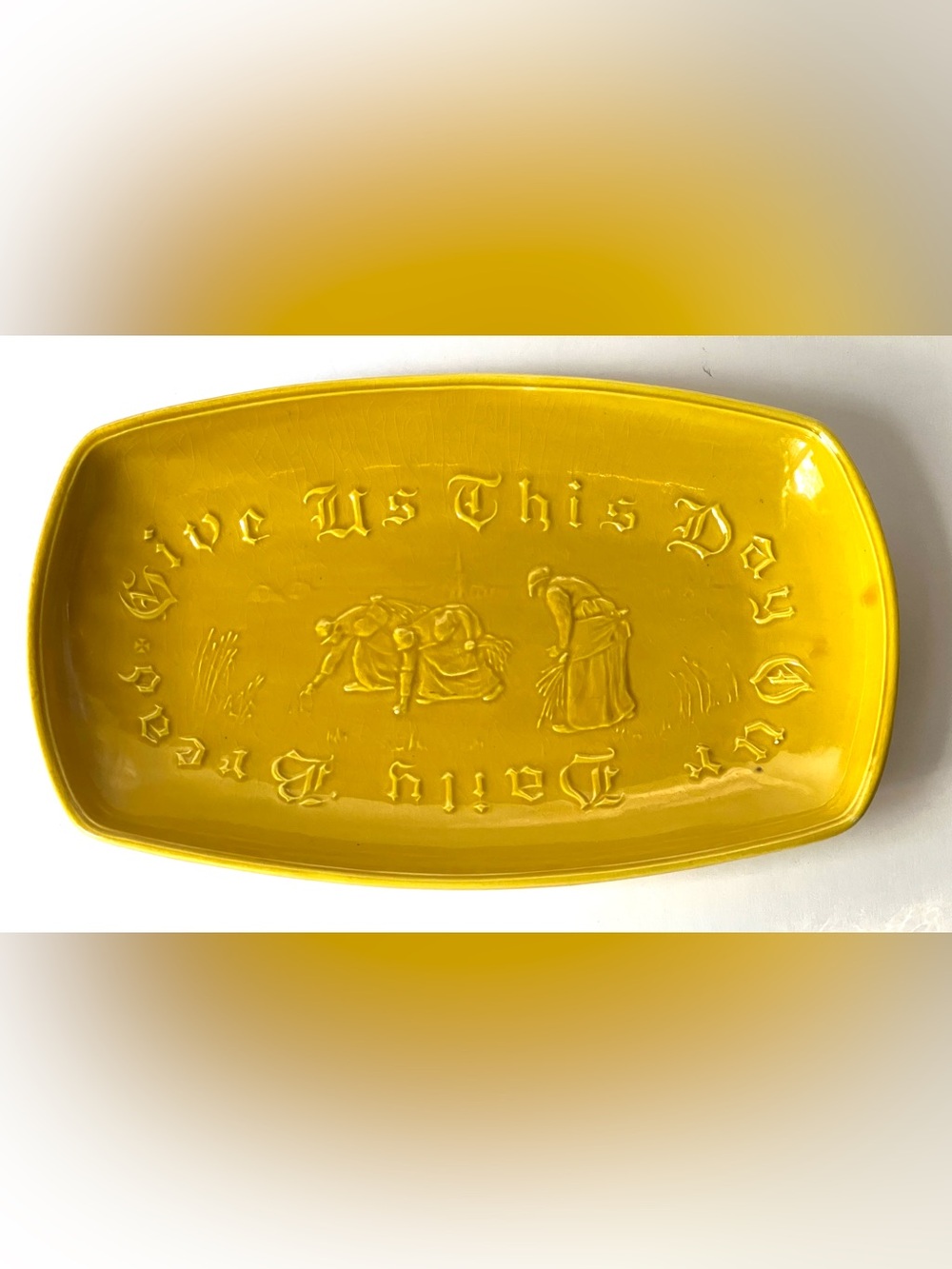 Just USA Bright Yellow Embossed Ceramic Serving Tray